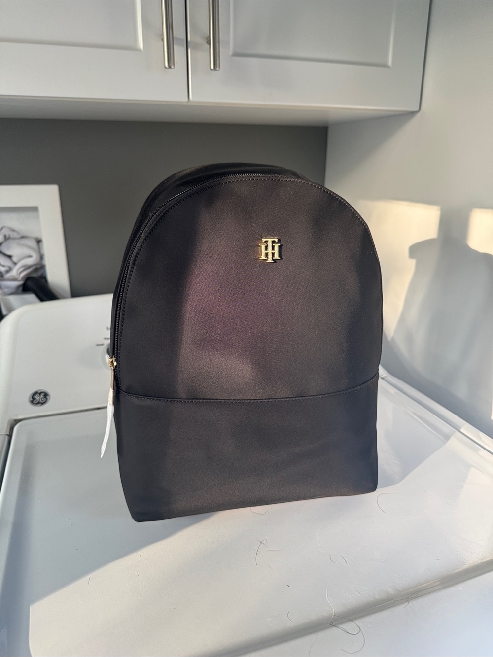 Tommy Hilfiger Black Mini Nylon Backpack with Gold Logo